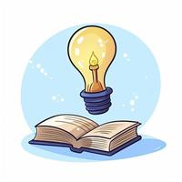 Book with lighbulb cartoon icon illustration. object education icon concept isolated. flat cartoon style, generat ai photo