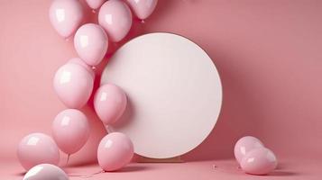 Pink balloons with circular empty canvasg, generat ai photo