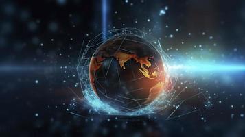 Photo future of global social network technology with blue abstract technology background. digital, technological, and media convergence. elements furnished by nasa