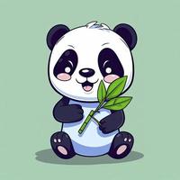 Cute panda with bamboo cartoon icon illustration, generat ai photo