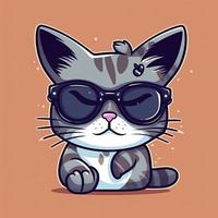 Cute cool cat wearing glasses cartoon icon illustration animal nature icon concept isolated, generat ai photo