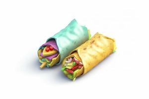 Colorful 3D Icon of burito, 3d rendering, white background, isometric, translucent, C4D, blender, clean, generat ai photo