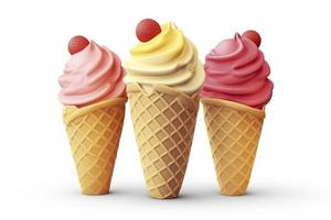 realistic icon of icecream on white background, clean, isometric, C4D, 3D, generat ai photo