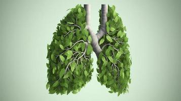 Photo conceptual image human lungs made of green leaves trees lungs of the planet fresh breath ecology clean energy modern design magazine style copy space 3d illustration 3d rendering, generat ai