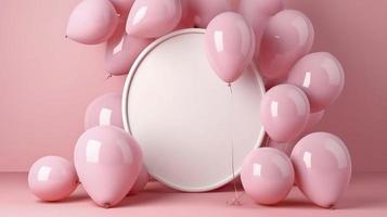 Pink balloons with circular empty canvasg, generat ai photo