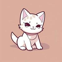 adorable minúsculo blanco gato, agazapado, juguetón, feliz, kawaii estilo ilustración, plano icono, dibujo, generar ai foto