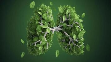 Photo conceptual image human lungs made of green leaves trees lungs of the planet fresh breath ecology clean energy modern design magazine style copy space 3d illustration 3d rendering, generat ai