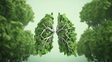 Photo conceptual image human lungs made of green leaves trees lungs of the planet fresh breath ecology clean energy modern design magazine style copy space 3d illustration 3d rendering, generat ai