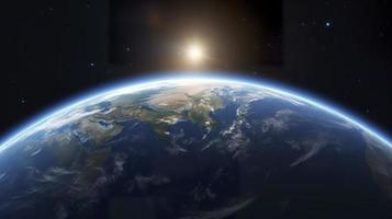 3d render, sunrise view from space on planet earth, generat ai photo