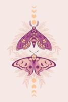 Vector pattern with night moths and flower branches