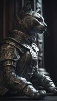kneeling cat knight, Generate Ai photo