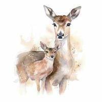 free deer mother with deer child water color, pastel ,white background , generat ai photo