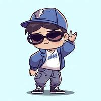 Cute cool boy dabbing pose cartoon icon illustration. people fashion icon concept isolated, generat ai photo