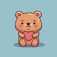 Cute bear holding love heart cartoon icon illustration. animal nature icon concept isolated, generat ai photo