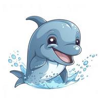 drawn cartoon cute funny dolphin white background, minimalism, generat ai photo