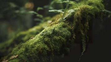 Free photo closeup shot of moss and plants growing on a tree branch in the forest, generat ai