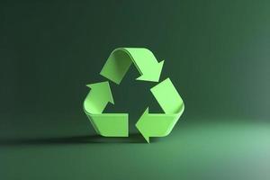 3d rendering green recycle sign with globe on background save the world and environment concept, generat ai photo