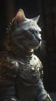 kneeling cat knight, Generate Ai photo