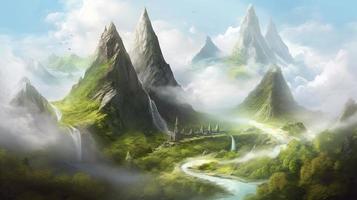 fantasy mountain scene, Generate Ai photo