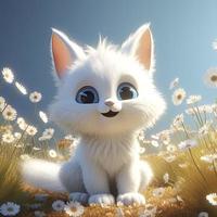 un súper linda bebé estilo pixar blanco hada conejo, brillante blanco esponjoso, grande brillante ojos, mullido cola, sonrisa, hada cuento, generar ai foto