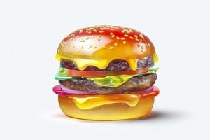 Colorful 3D Icon of burger, 3d rendering, white background, isometric, translucent, C4D, blender, clean, generat ai photo