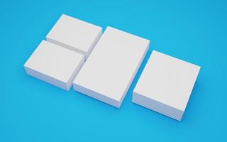 blank packaging white cardboard box isolated on blue background ready for packaging design photo