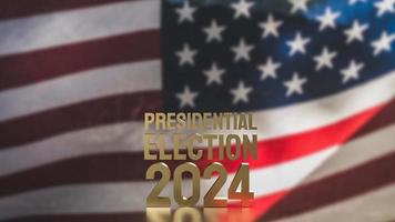 el Estados Unidos bandera y oro texto presidencial elección 2024 para votar concepto 3d representación foto