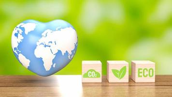 The earth  map on heart for eco concept 3d rendering photo