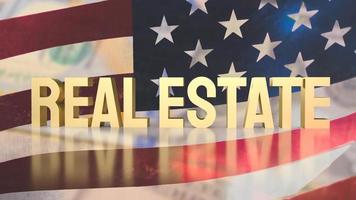 The gold text real estate on Usa flag for business concept 3d rendering photo