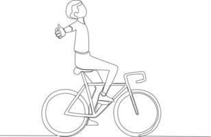 A man rides a bicycle while stretching his arms vector