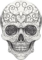 Art vintage mix surreal skull. Hand drawing and make graphic vector. vector