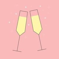 Two sparkling glasses of champagne. Merry Christmas and Happy New Year design element vector