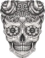 Art fancy skull day of the dead. Hand drawing and make graphic vector. vector