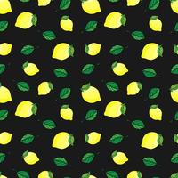 vector illustration seamless pattern lemons with leaves on black background