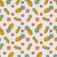 vector illustration seamless pattern of pineapples and pink flowers on light gray background