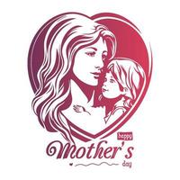 Mother and child hugging in heart shaped frame vector