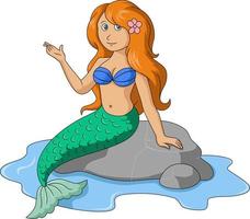 Cute mermaid cartoon sitting on the rock vector
