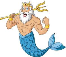 Cute poseidon cartoon on white background vector