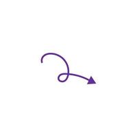 Vector hand drawn purple arrow. Doodle pointer isolated on white background.