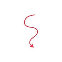 Vector hand drawn red arrow. Doodle pointer isolated on white background.