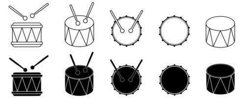 side view and top view drum icon set isolated on white background.outline silhouette drum icon vector illustration