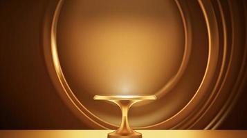 Golden podium with round frame on black background. Award ceremony concept. 3D rendering photo