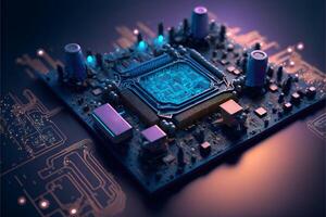Abstract microcircuit with capacitors and copper tracks. . photo