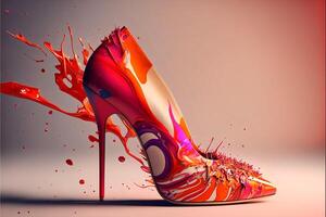 Women's shoes with high heels and paint splatter,fashion copyspace background.. photo
