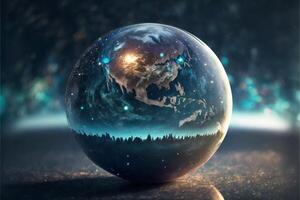 Stylized globe with double exposure.Concept of the earth against the background of the milky way.. photo