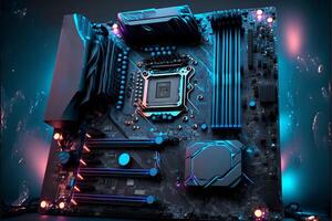 Computer motherboard with processor socket. Computer hardware. . photo