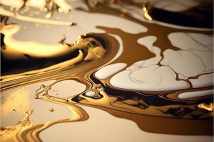 Abstract texture black white and golden liquid marble. Liquid abstract texture. . photo