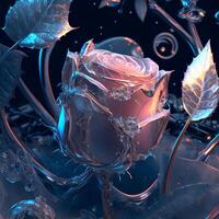 Beautiful illustration of a pink rose frozen in ice. Gothic illustration of a flower in ice.. photo