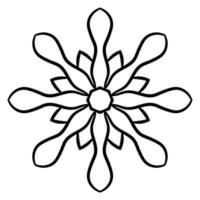 Black outline flower mandala. Doodle round decorative element for coloring book isolated on white background. Floral geometric circle. vector