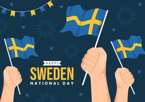 Sweden National Day Vector Illustration on 6 June Celebration with Swedish Flag in Flat Cartoon Hand Drawn for Web Banner or Landing Page Templates